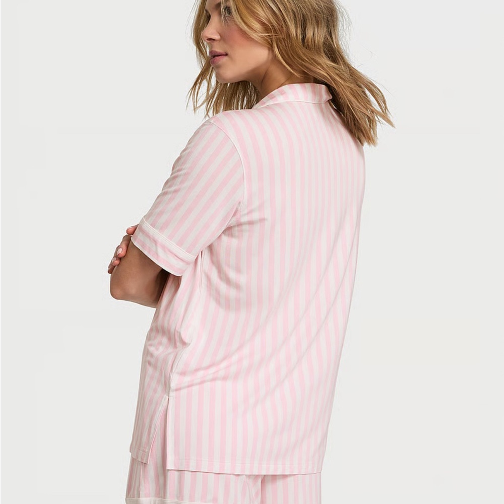 Victoria's Secret Blush and White Striped Pajama model soft Set w/ free panties - Picture 3 of 16